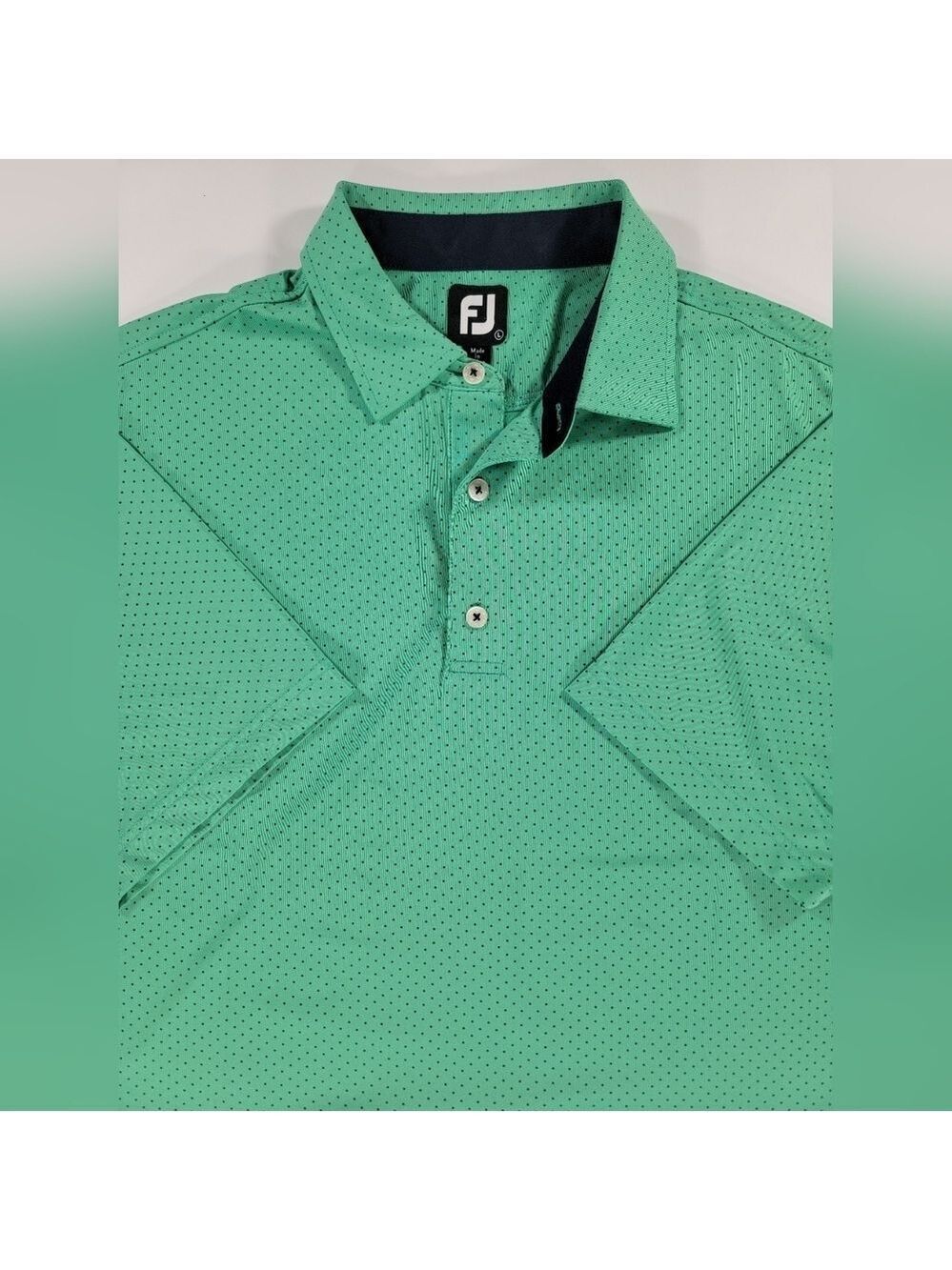 Footjoy FJ Golf Shirt Mens Large Green Blue Micro Dot Performance Stretch